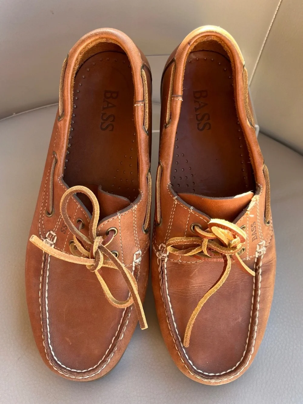 Bass Seafarer Brown Leather Boat Shoes Moc Toe Casual Loafers‎ 2-Eye Lace Up 9M